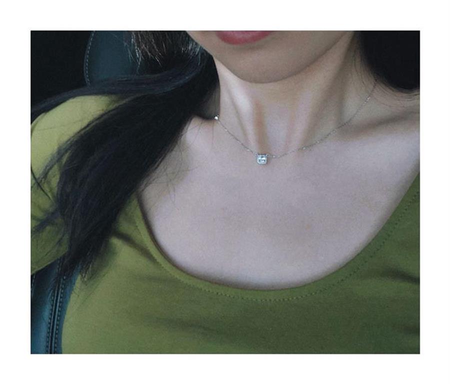 925 Sterling Silver Zircon Necklace Square Jewelry