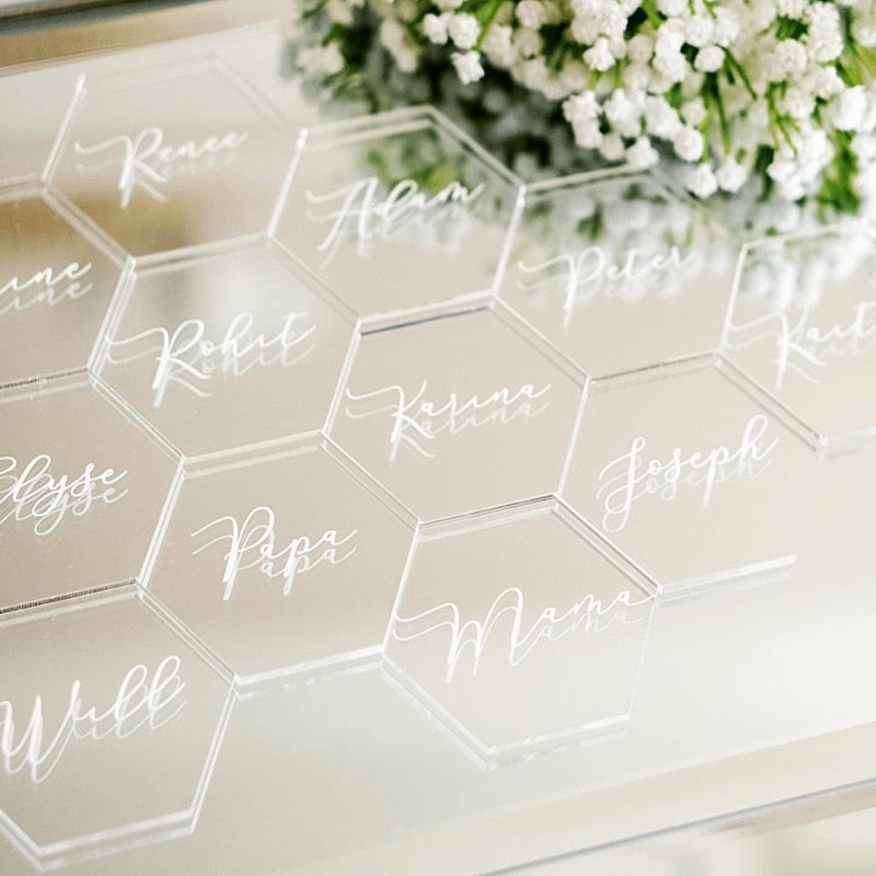 20pc Clear Acrylic Hexagon Place Cards