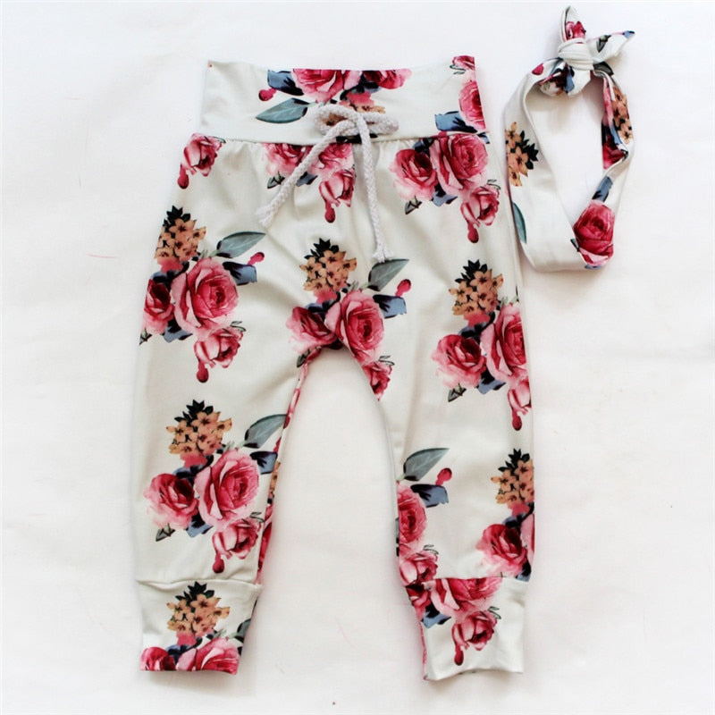 Baby Girl Clothes Set Newborn Floral Top Pants Headband