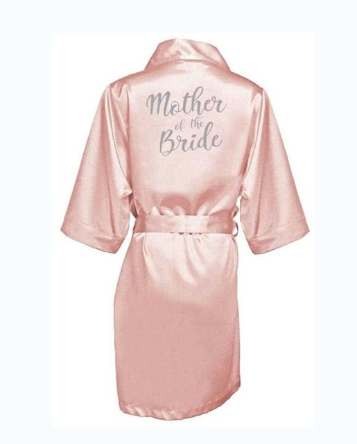 Bridal Bachelorette Party Shower Pink Satin Robe Wedding Kimono