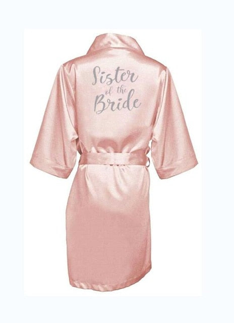 Bridal Bachelorette Party Shower Pink Satin Robe Wedding Kimono