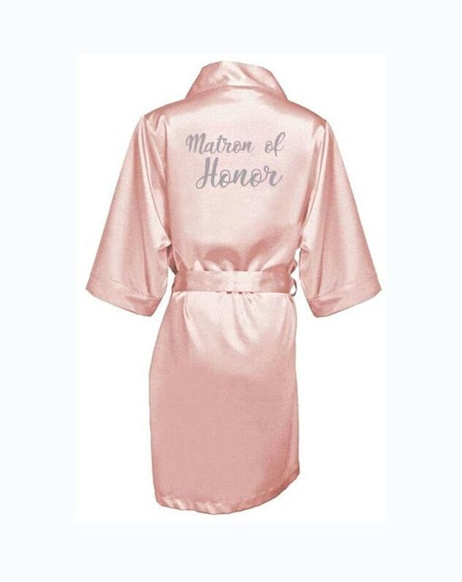 Bridal Bachelorette Party Shower Pink Satin Robe Wedding Kimono