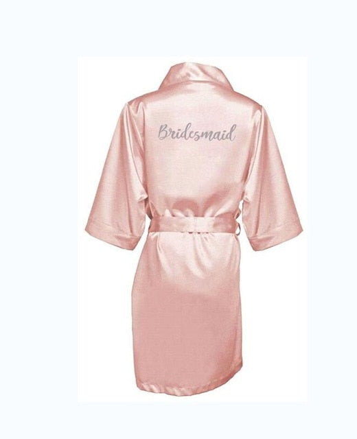 Bridal Bachelorette Party Shower Pink Satin Robe Wedding Kimono