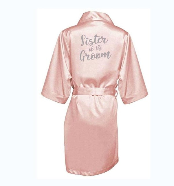 Bridal Bachelorette Party Shower Pink Satin Robe Wedding Kimono