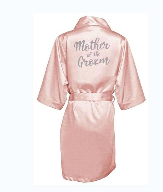 Bridal Bachelorette Party Shower Pink Satin Robe Wedding Kimono
