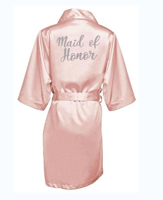 Bridal Bachelorette Party Shower Pink Satin Robe Wedding Kimono