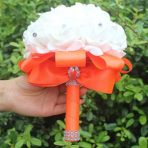 White Rose Flower Wedding Bouquet with Ribbon
