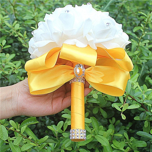 White Rose Flower Wedding Bouquet with Ribbon