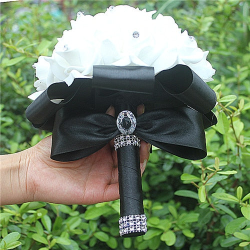 White Rose Flower Wedding Bouquet with Ribbon