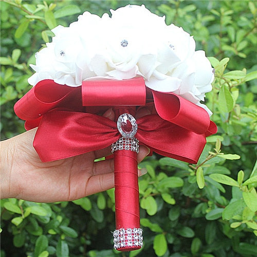 White Rose Flower Wedding Bouquet with Ribbon