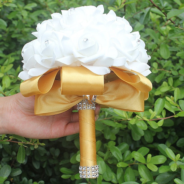 White Rose Flower Wedding Bouquet with Ribbon