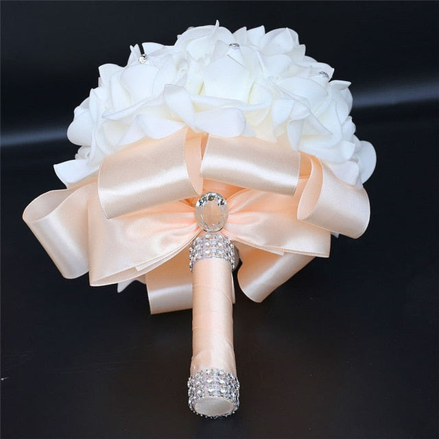 White Rose Flower Wedding Bouquet with Ribbon