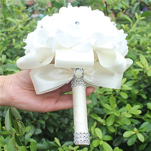 White Rose Flower Wedding Bouquet with Ribbon