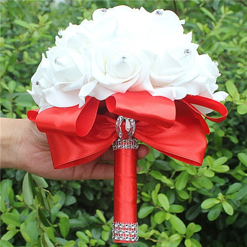 White Rose Flower Wedding Bouquet with Ribbon