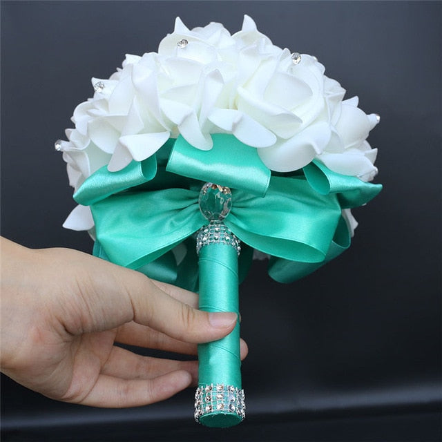White Rose Flower Wedding Bouquet with Ribbon