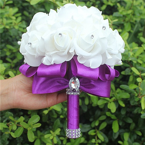 White Rose Flower Wedding Bouquet with Ribbon