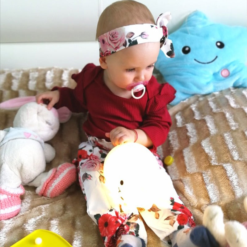 3Pc Set Baby Girl Floral Romper Bodysuit Outfit