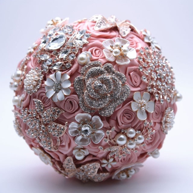 Elegant Silk Wedding Blush Pink Brooch Flower Bouquet