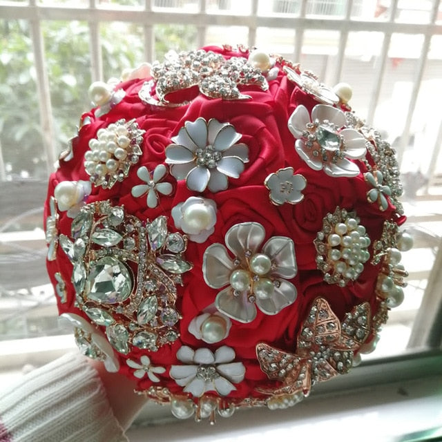 Elegant Silk Wedding Blush Pink Brooch Flower Bouquet