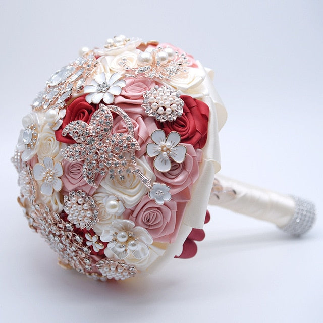 Elegant Silk Wedding Blush Pink Brooch Flower Bouquet