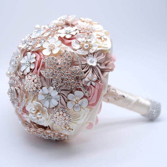 Elegant Silk Wedding Blush Pink Brooch Flower Bouquet
