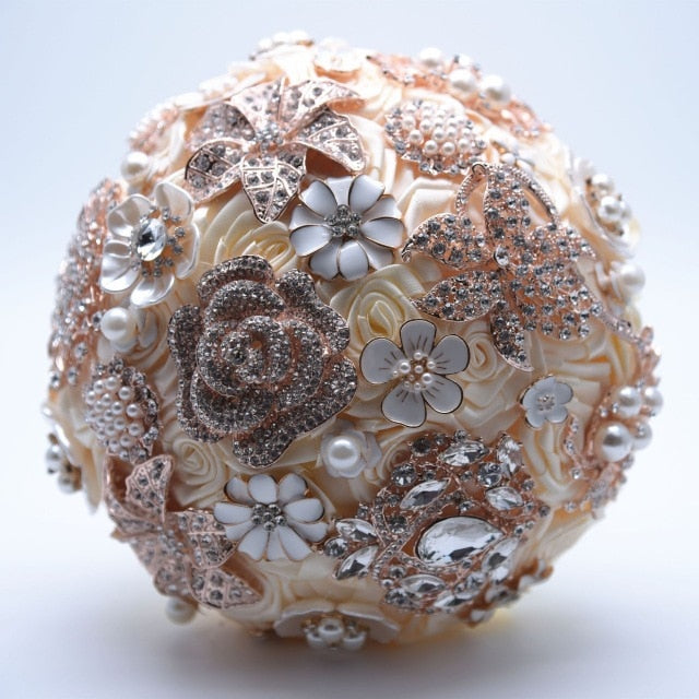 Elegant Silk Wedding Blush Pink Brooch Flower Bouquet