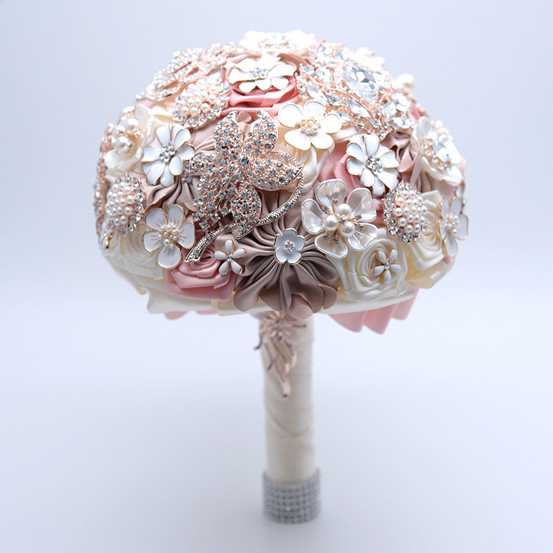 Elegant Silk Wedding Blush Pink Brooch Flower Bouquet