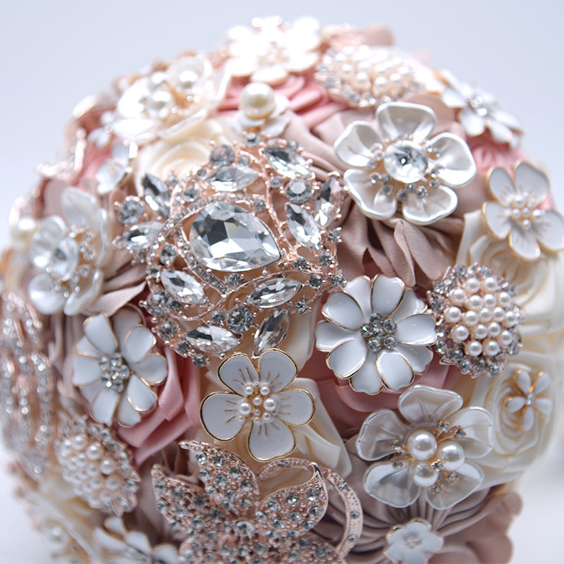 Elegant Silk Wedding Blush Pink Brooch Flower Bouquet