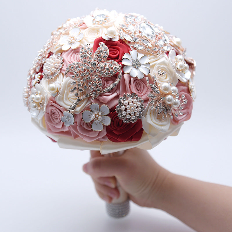 Elegant Silk Wedding Blush Pink Brooch Flower Bouquet