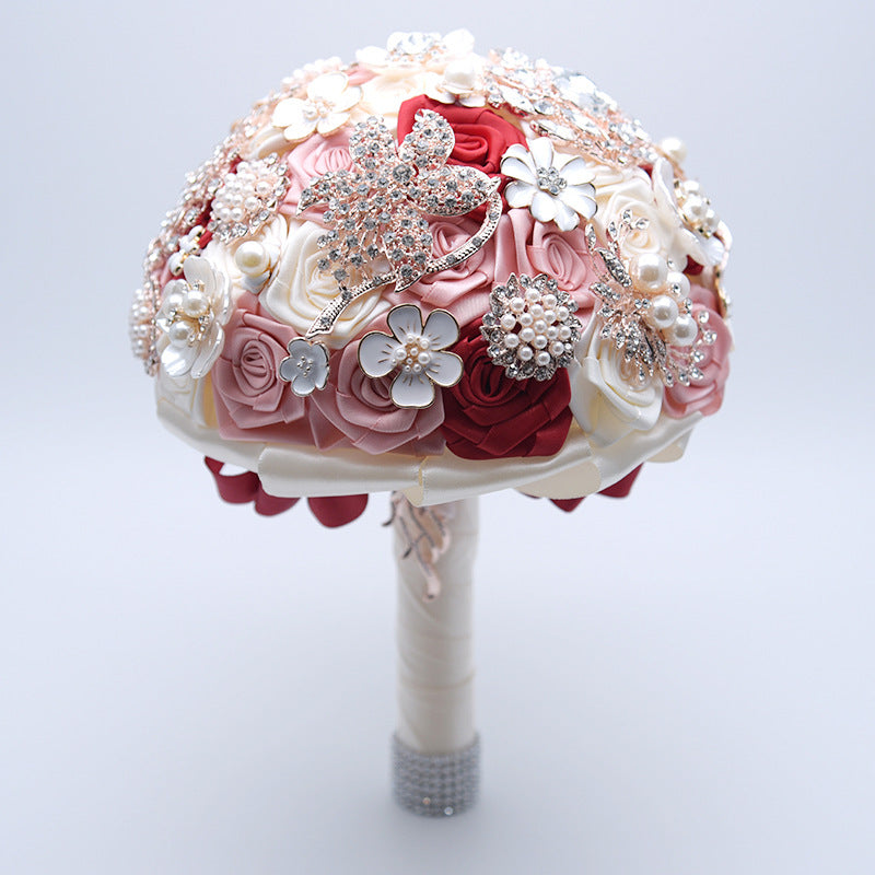 Elegant Silk Wedding Blush Pink Brooch Flower Bouquet