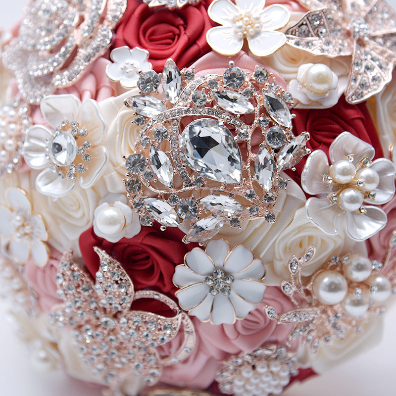 Elegant Silk Wedding Blush Pink Brooch Flower Bouquet