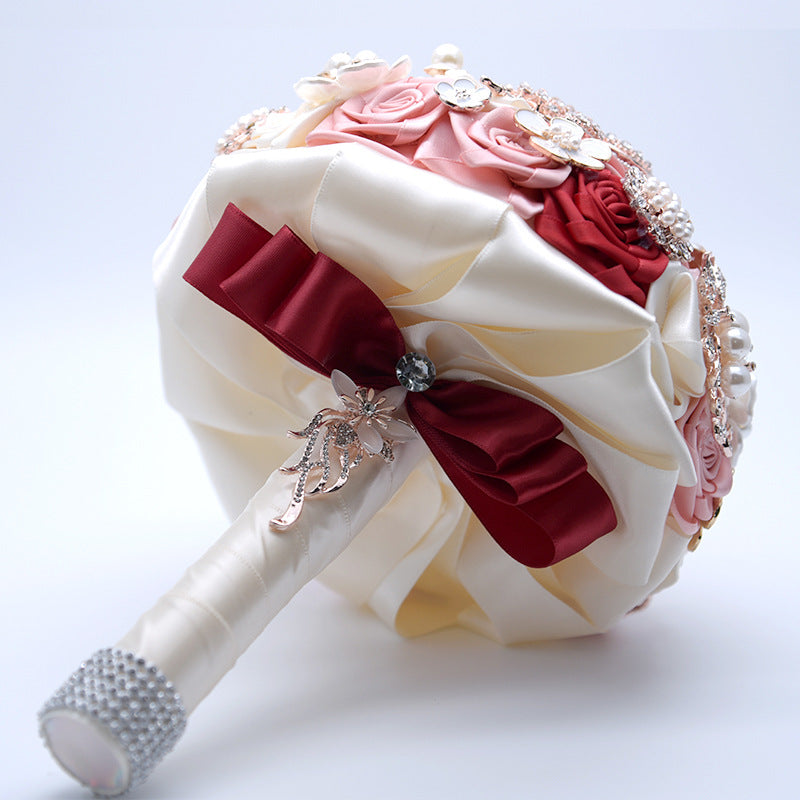 Elegant Silk Wedding Blush Pink Brooch Flower Bouquet