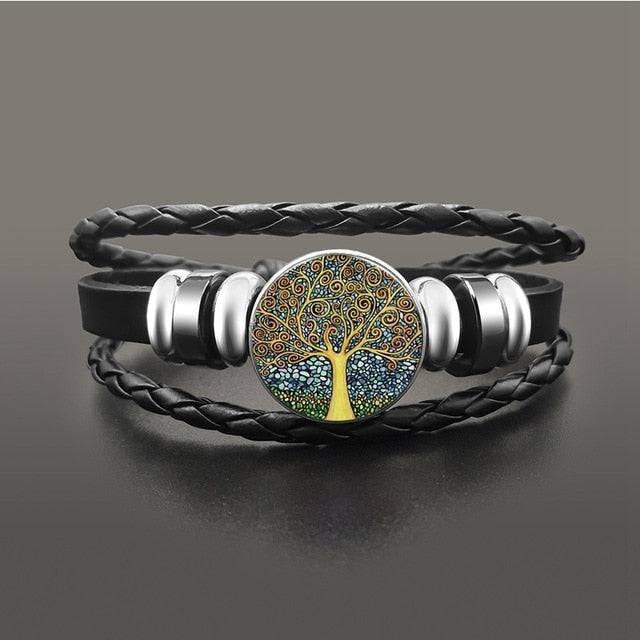 Vintage Yoga Chakra Mandala Bracelet Flower Adjustable Leather