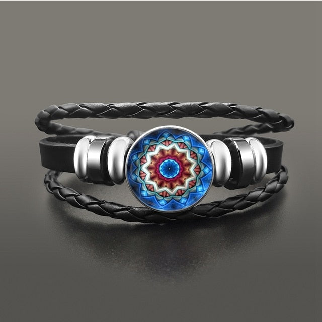 Vintage Yoga Chakra Mandala Bracelet Flower Adjustable Leather