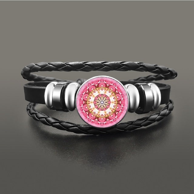Vintage Yoga Chakra Mandala Bracelet Flower Adjustable Leather