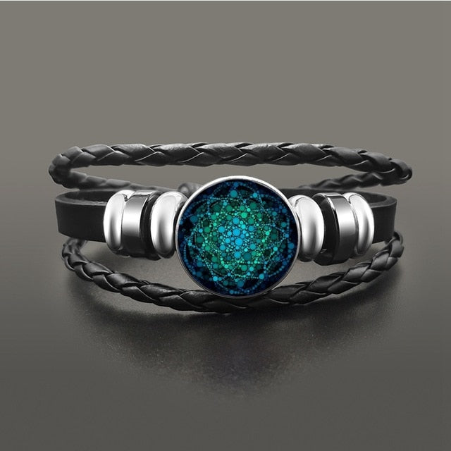 Vintage Yoga Chakra Mandala Bracelet Flower Adjustable Leather