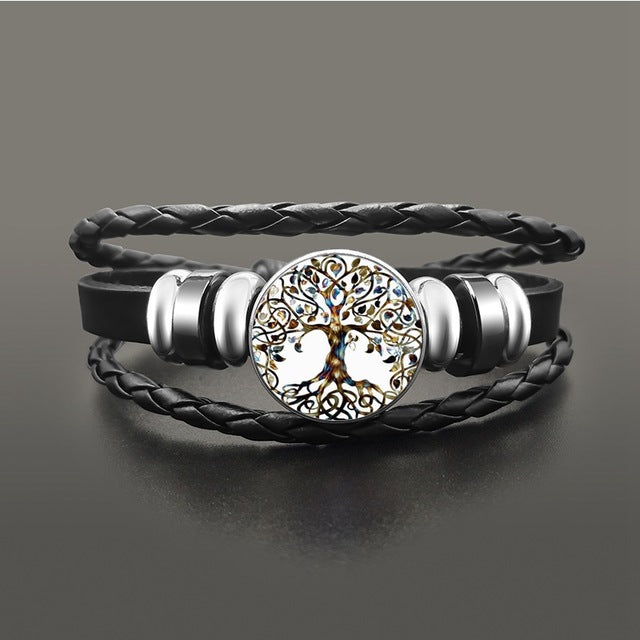 Vintage Yoga Chakra Mandala Bracelet Flower Adjustable Leather