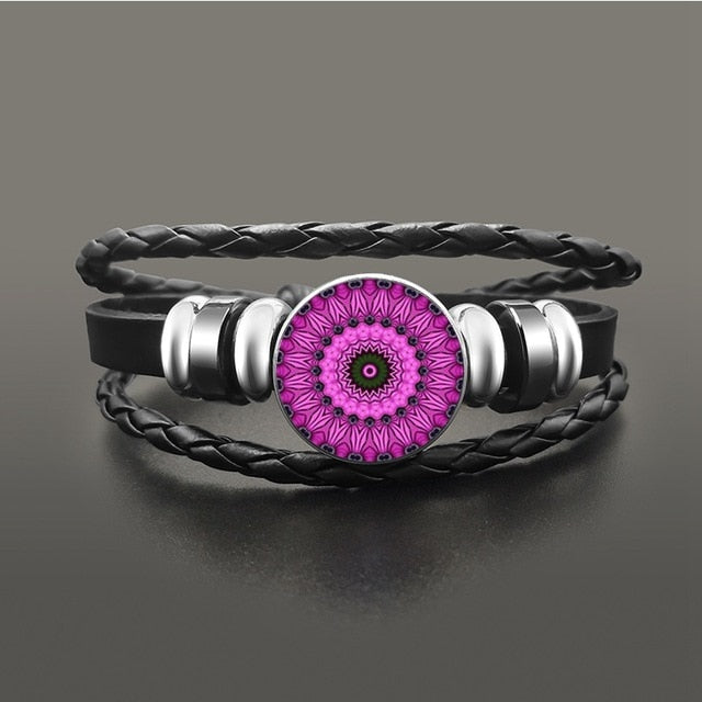 Vintage Yoga Chakra Mandala Bracelet Flower Adjustable Leather
