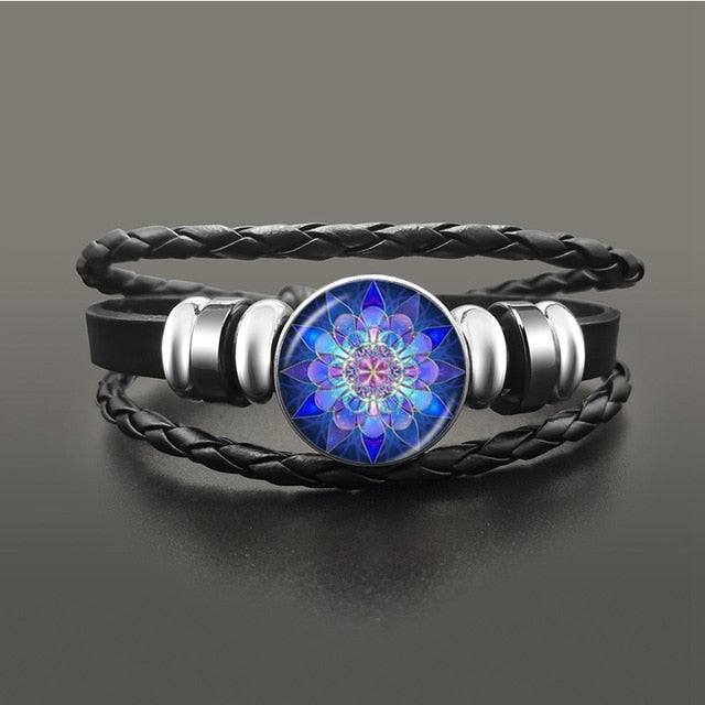Vintage Yoga Chakra Mandala Bracelet Flower Adjustable Leather
