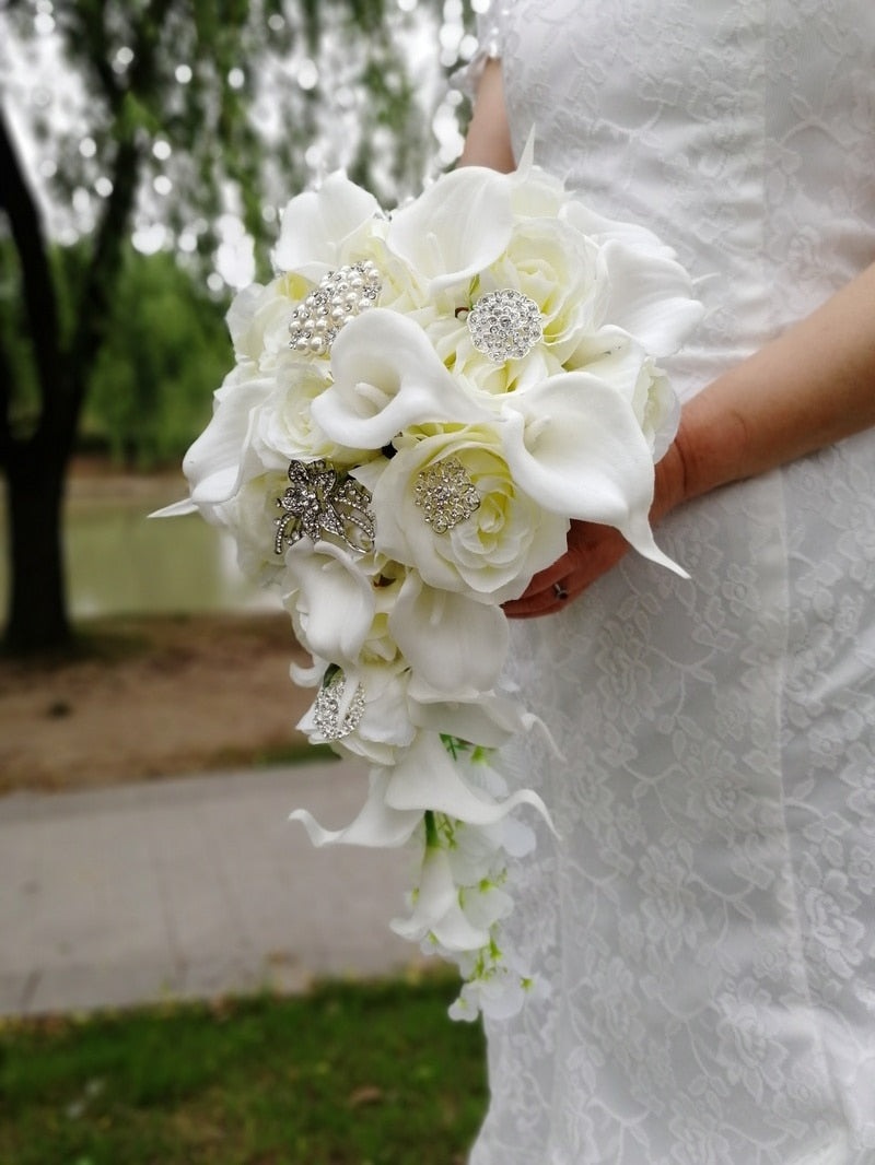 Waterfall Ivory Orchid Wedding Flowers Bouquet
