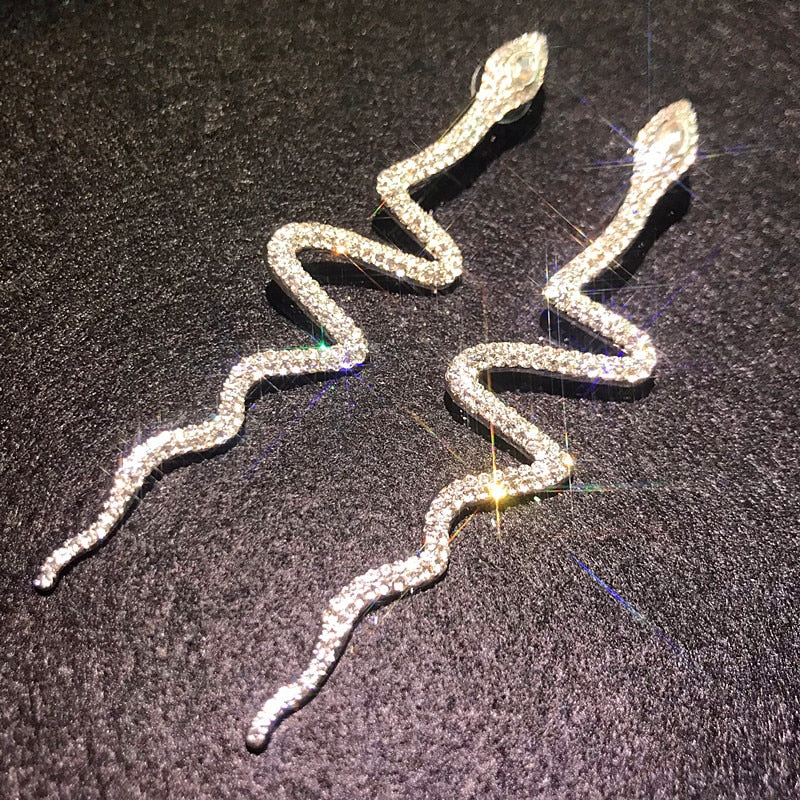 Long Snake Crystals Drop Earrings