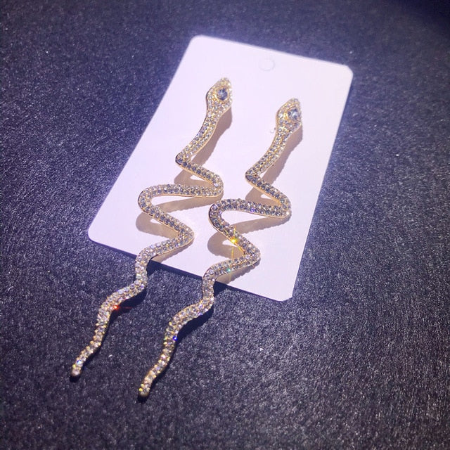 Long Snake Crystals Drop Earrings