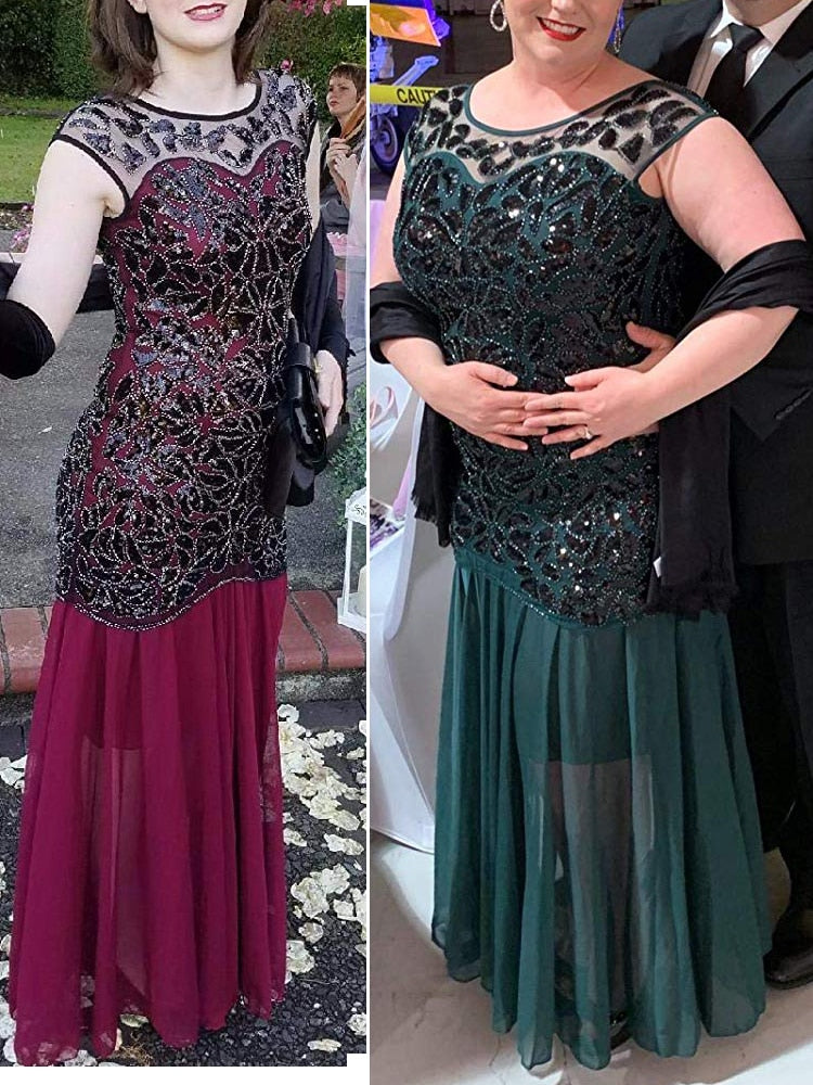 Fancy Sequins Beading Long Evening Dress
