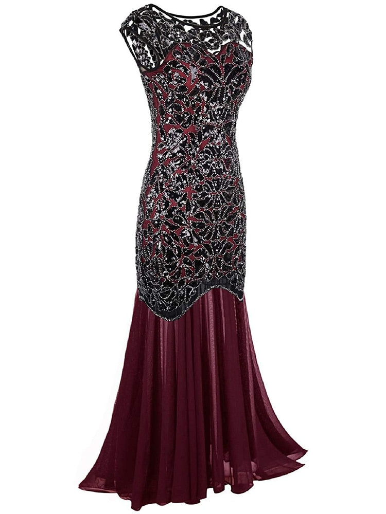 Fancy Sequins Beading Long Evening Dress