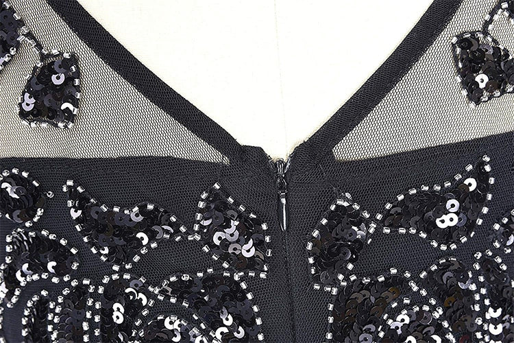 Fancy Sequins Beading Long Evening Dress