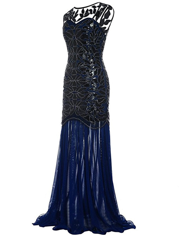 Fancy Sequins Beading Long Evening Dress