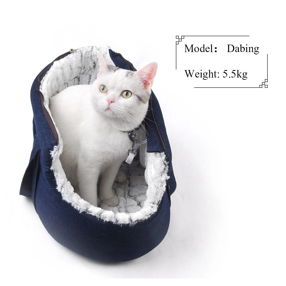 2 in 1 Winter Warm Velvet Pet Carrier Bed Backpack Handbag