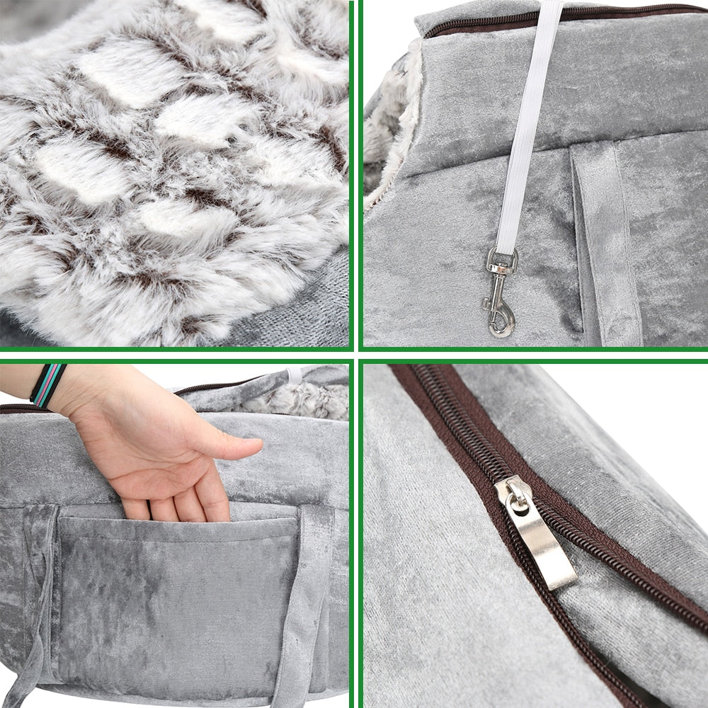2 in 1 Winter Warm Velvet Pet Carrier Bed Backpack Handbag