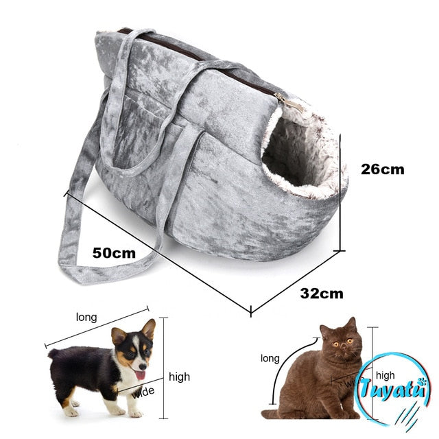 2 in 1 Winter Warm Velvet Pet Carrier Bed Backpack Handbag