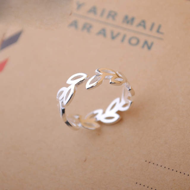 Bohemian Vintage 925 Sterling Silver Leaf Ring For Women Adjustable Size